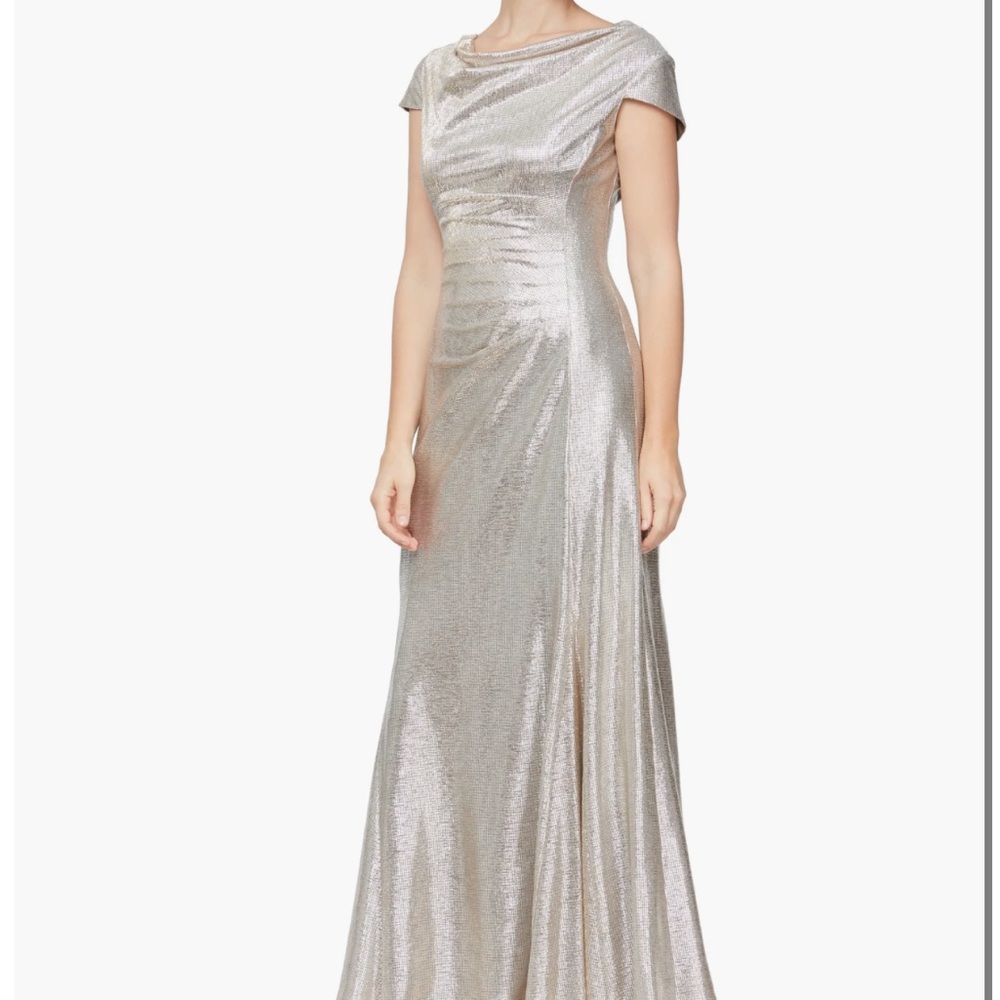 Women’s Metallic Cap Sleeve A-Line Gown Dress